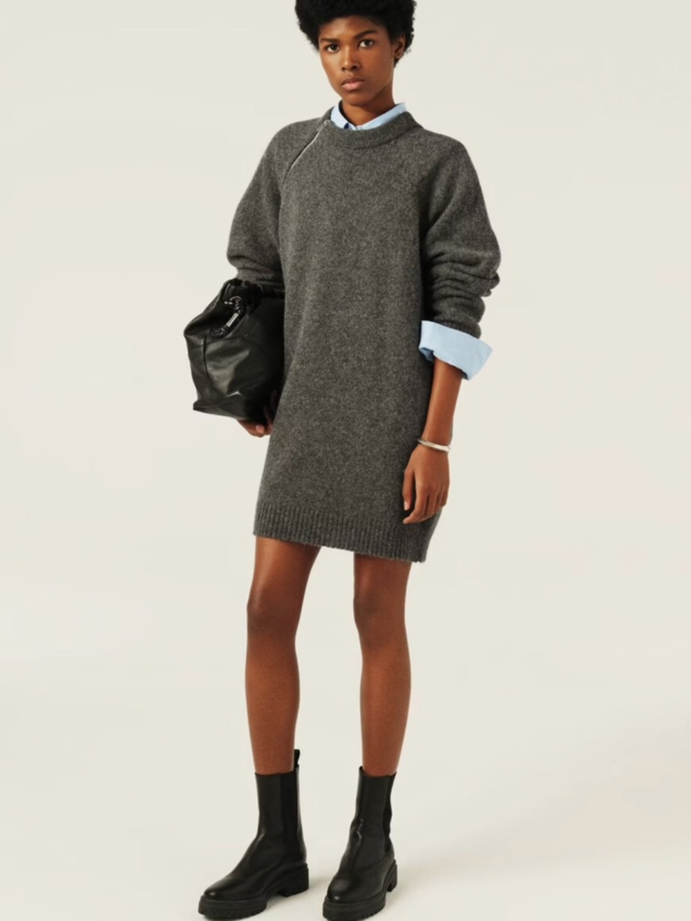 BA&SH Charcoal Knit Sweater Dress